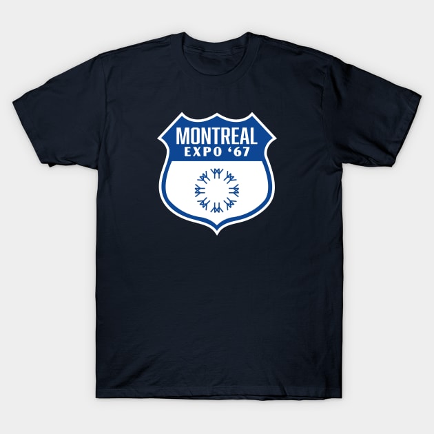 Expo '67 Montreal World's Fair Retro Shield (Blue) T-Shirt by deadmansupplyco